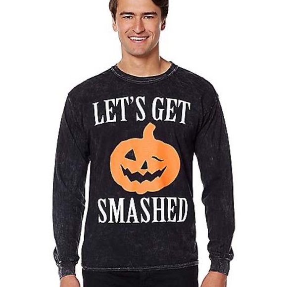 Halloween Spirit Graphic Pumpkin Long Sleeve Cotton T-Shirt  Size L Washed Black - Picture 1 of 6